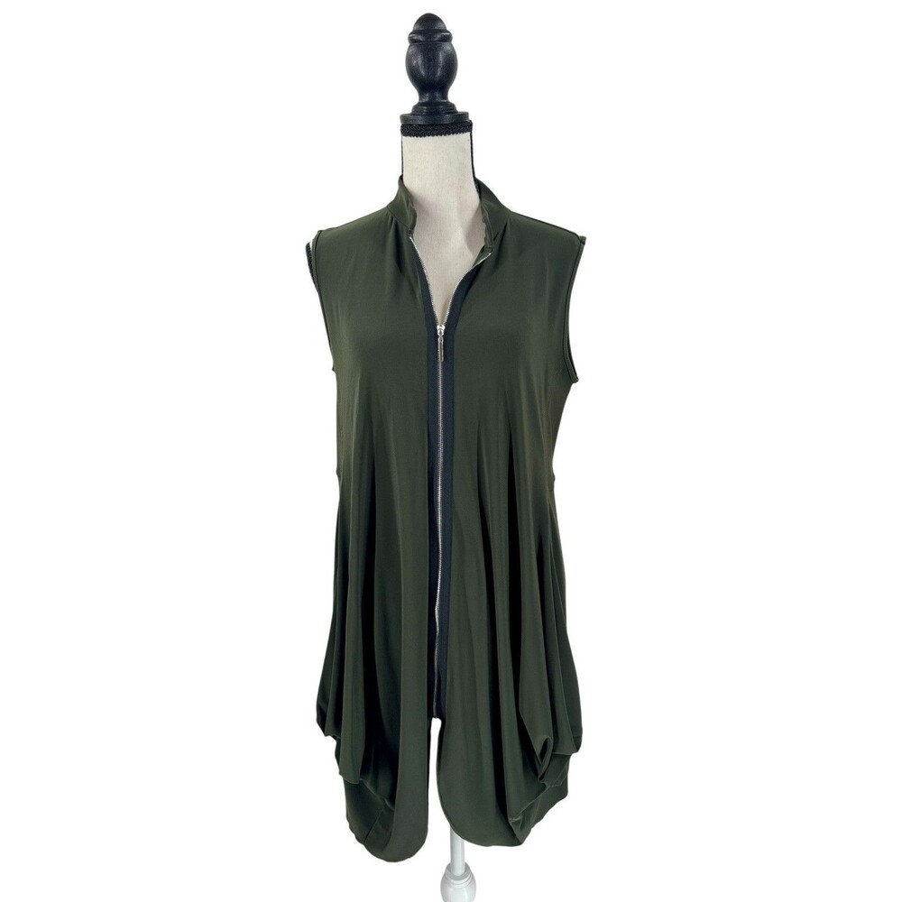 Sun Kim Palm Bay Vest Olive Green Balloon Hem Lagenlook‎ Comfy USA S